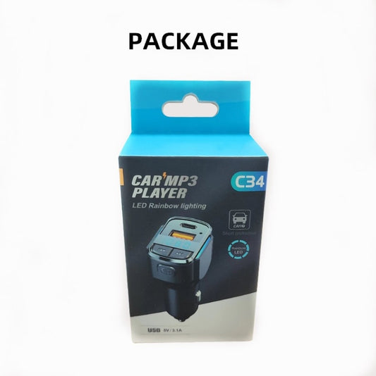 C34 Chargeur Bluetooth 5.0 Transmetteur FM Lecteur MP3 Allume-cigare pour voiture, C34