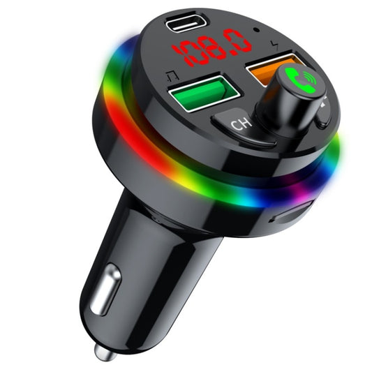 Transmetteur FM Bluetooth 5.0 pour voiture PDF16, avec lumière d'ambiance colorée, chargeur rapide double USB et Type-C, PDF16