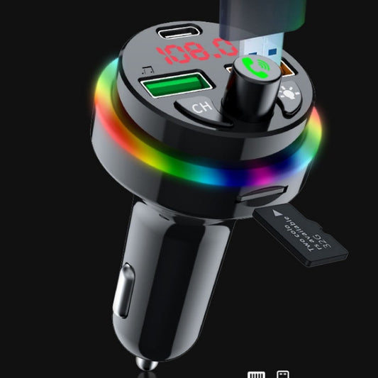 Transmetteur FM Bluetooth 5.0 pour voiture PDF16, avec lumière d'ambiance colorée, chargeur rapide double USB et Type-C, PDF16