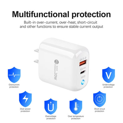 PD04 PD20W + QC18W Mobile Phone Charger with LED Indicator, US Plug, US Plug