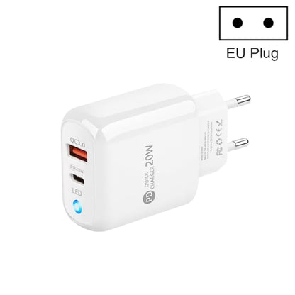PD04 PD20W + QC18W Mobile Phone Charger with LED Indicator, EU Plug, EU Plug