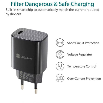 PD11 Single PD3.0 USB-C / Type-C 20W Fast Charger with 1m Type-C to 8 Pin Data Cable, EU Plug, EU Plug + Type-C to 8 Pin Cable