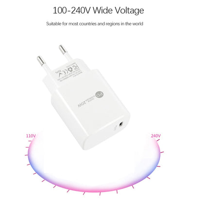 PD11 Single PD3.0 USB-C / Type-C 20W Fast Charger with 1m Type-C to 8 Pin Data Cable, EU Plug, EU Plug + Type-C to 8 Pin Cable