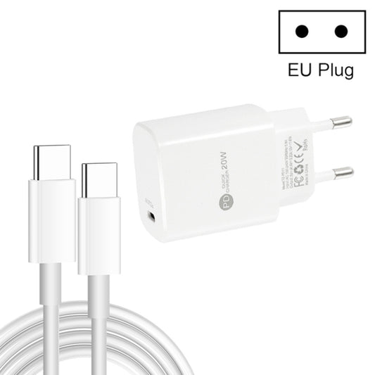 PD11 Single PD3.0 USB-C / Type-C 20W Fast Charger with 1m Type-C to Type-C Data Cable, EU Plug, EU Plug + Type-C to Type-C Cable