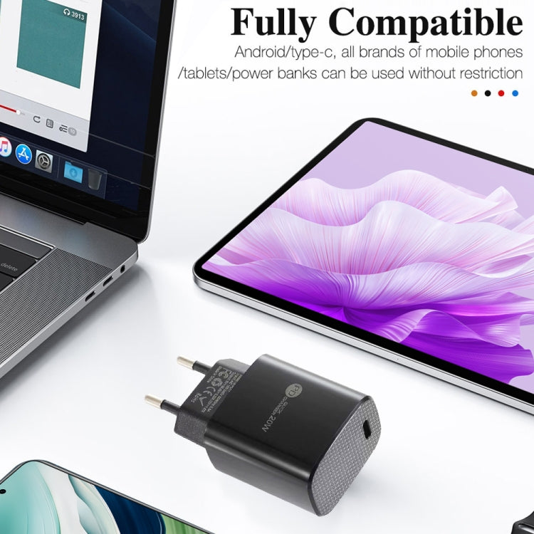 PD11 Single PD3.0 USB-C / Type-C 20W Fast Charger with 1m Type-C to Type-C Data Cable, EU Plug, EU Plug + Type-C to Type-C Cable