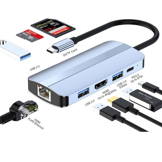 JUNSUNMAY Adaptateur de Station d'Accueil Hub Ethernet RJ45 + HDMI 4K Type-C 8 en 1, JSM-HUB014