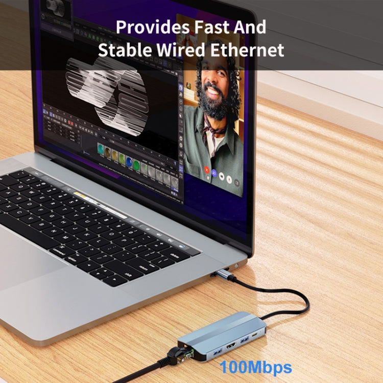 JUNSUNMAY 8 in 1 Type-C to 4K HDMI + RJ45 Ethernet Hub Docking Station Adapter, JSM-HUB014