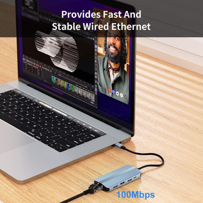 JUNSUNMAY 8 in 1 Type-C to 4K HDMI + RJ45 Ethernet Hub Docking Station Adapter, JSM-HUB014