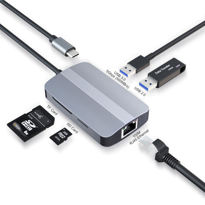 JUNSUNMAY 5 in 1 Type-c to RJ45 Ethernet + SD/TF Card Reader Multifunctional USB-C Hub, JSM-HUB018