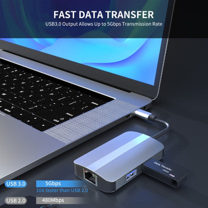 JUNSUNMAY 5 in 1 Type-c to RJ45 Ethernet + SD/TF Card Reader Multifunctional USB-C Hub, JSM-HUB018