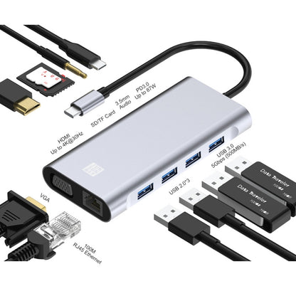 JUNSUNMAY 11 in 1 Type-C to 4K HDMI + VGA +RJ45 Docking Station Adapter PD Quick Charge Hub, JSM-HUB019