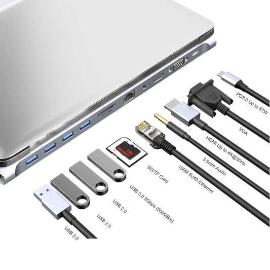 JUNSUNMAY Station d'accueil multifonctionnelle USB C 11 en 1, adaptateur de lecteur de carte SD/TF, JSM-HUB021