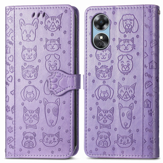 Cat and Dog Embossed Leather Phone Case, For OPPO A17, For OPPO A97 5G, For Realme C33, For vivo Y16, For vivo Y77 5G Global