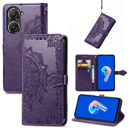 Mandala Flower Embossed Leather Phone Case, For Xiaomi Poco X4 GT, For Xiaomi Redmi Note 10S, For Asus Zenfone 9, For vivo T2X 5G, For vivo V23 5G, For vivo X80 Lite, For vivo X80 Pro