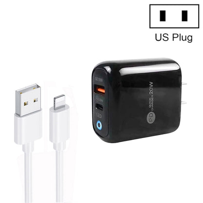 PD04 Type-C + USB Mobile Phone Charger with USB to 8 Pin Cable, US Plug, US Plug + USB to 8 Pin Cable