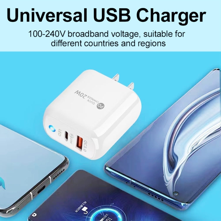 PD04 Type-C + USB Mobile Phone Charger with USB to 8 Pin Cable, US Plug, US Plug + USB to 8 Pin Cable
