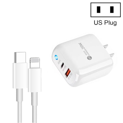 PD04 Type-C + USB Mobile Phone Charger with Type-C to 8 Pin Cable, US Plug, US Plug + Type-C to 8 Pin Cable