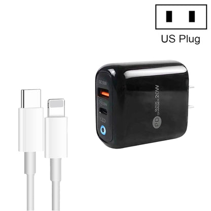 PD04 Type-C + USB Mobile Phone Charger with Type-C to 8 Pin Cable, US Plug, US Plug + Type-C to 8 Pin Cable