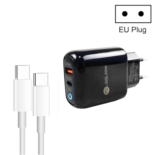 PD04 Type-C + USB Mobile Phone Charger with Type-C to Type-C Cable, EU Plug