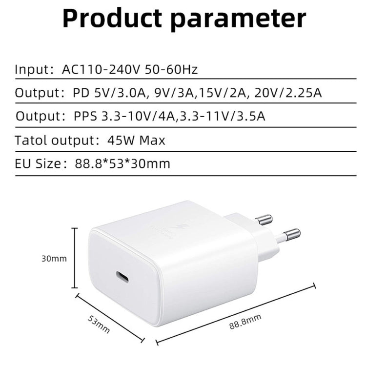 M135 45W USB-C / Type-C Port Fast Charger with 5A Type-C to Type-C Cable, EU Plug, EU Plug + Type-C Cable