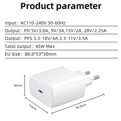 M135 45W USB-C / Type-C Port Fast Charger with 5A Type-C to Type-C Cable, EU Plug, EU Plug + Type-C Cable