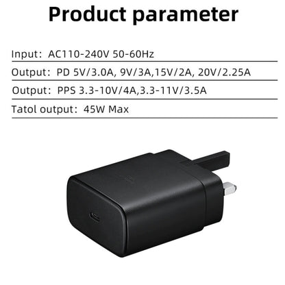 M135 45W USB-C / Type-C Port Fast Charger with 5A Type-C to Type-C Cable, UK Plug, UK Plug + Type-C Cable