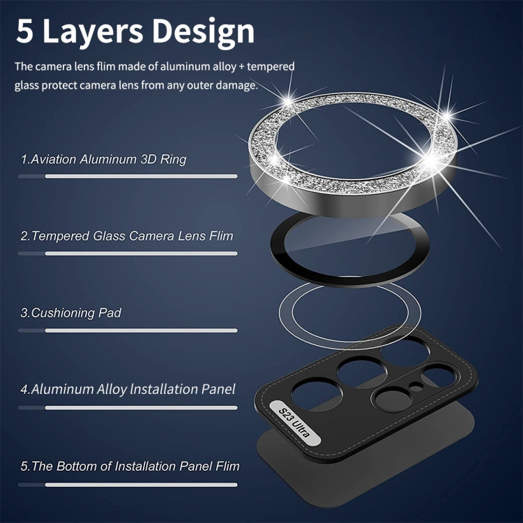 For Samsung Galaxy S23 Ultra 5G ENKAY 9H Rear Camera Lens Glitter Aluminium Alloy Ring Tempered Glass Film, For Samsung Galaxy S23 Ultra 5G