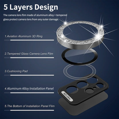 For Samsung Galaxy S23 Ultra 5G ENKAY 9H Rear Camera Lens Glitter Aluminium Alloy Ring Tempered Glass Film, For Samsung Galaxy S23 Ultra 5G