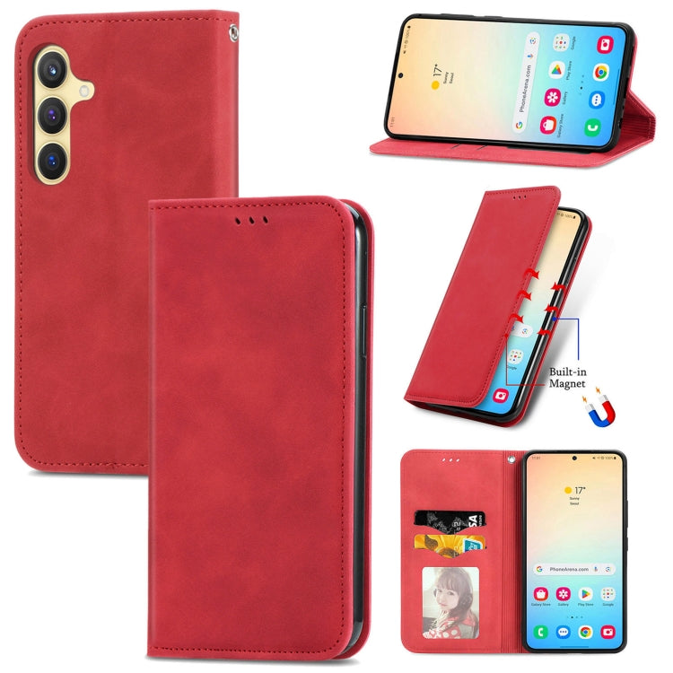 Retro Skin Feel Magnetic Leather Phone Case, For Samsung Galaxy S26+ 5G, For Samsung Galaxy S26 Ultra 5G, For Samsung Galaxy S26 5G, For Samsung Galaxy A57 5G, For Samsung Galaxy A37 5G, For Samsung Galaxy A27 5G, For Samsung Galaxy S25 5G             ...