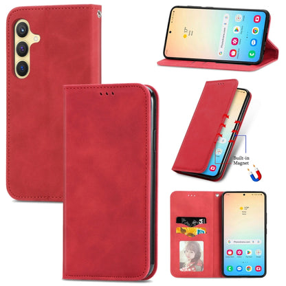 Retro Skin Feel Magnetic Leather Phone Case, For Samsung Galaxy S26+ 5G, For Samsung Galaxy S26 Ultra 5G, For Samsung Galaxy S26 5G, For Samsung Galaxy A57 5G, For Samsung Galaxy A37 5G, For Samsung Galaxy A27 5G, For Samsung Galaxy S25 5G             ...