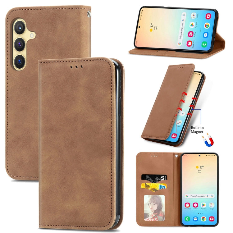 Retro Skin Feel Magnetic Leather Phone Case, For Samsung Galaxy S26+ 5G, For Samsung Galaxy S26 Ultra 5G, For Samsung Galaxy S26 5G, For Samsung Galaxy A57 5G, For Samsung Galaxy A37 5G, For Samsung Galaxy A27 5G, For Samsung Galaxy S25 5G             ...