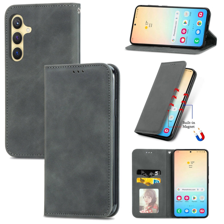 Retro Skin Feel Magnetic Leather Phone Case, For Samsung Galaxy S26+ 5G, For Samsung Galaxy S26 Ultra 5G, For Samsung Galaxy S26 5G, For Samsung Galaxy A57 5G, For Samsung Galaxy A37 5G, For Samsung Galaxy A27 5G, For Samsung Galaxy S25 5G             ...