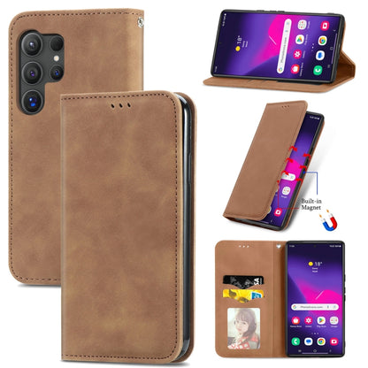 Retro Skin Feel Magnetic Leather Phone Case, For Samsung Galaxy S26+ 5G, For Samsung Galaxy S26 Ultra 5G, For Samsung Galaxy S26 5G, For Samsung Galaxy A57 5G, For Samsung Galaxy A37 5G, For Samsung Galaxy A27 5G, For Samsung Galaxy S25 5G             ...