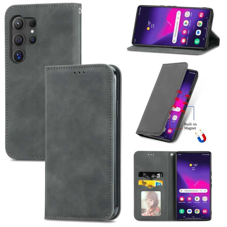 Retro Skin Feel Magnetic Leather Phone Case, For Samsung Galaxy S26+ 5G, For Samsung Galaxy S26 Ultra 5G, For Samsung Galaxy S26 5G, For Samsung Galaxy A57 5G, For Samsung Galaxy A37 5G, For Samsung Galaxy A27 5G, For Samsung Galaxy S25 5G             ...