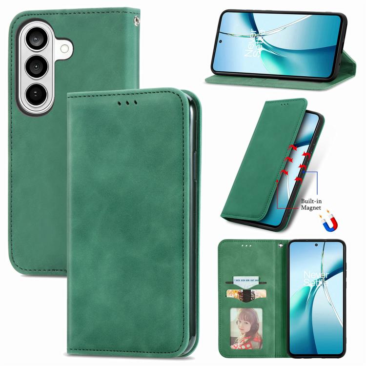 Retro Skin Feel Magnetic Leather Phone Case, For Samsung Galaxy S26+ 5G, For Samsung Galaxy S26 Ultra 5G, For Samsung Galaxy S26 5G, For Samsung Galaxy A57 5G, For Samsung Galaxy A37 5G, For Samsung Galaxy A27 5G, For Samsung Galaxy S25 5G             ...
