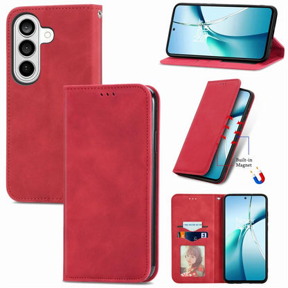 Retro Skin Feel Magnetic Leather Phone Case, For Samsung Galaxy S26+ 5G, For Samsung Galaxy S26 Ultra 5G, For Samsung Galaxy S26 5G, For Samsung Galaxy A57 5G, For Samsung Galaxy A37 5G, For Samsung Galaxy A27 5G, For Samsung Galaxy S25 5G             ...