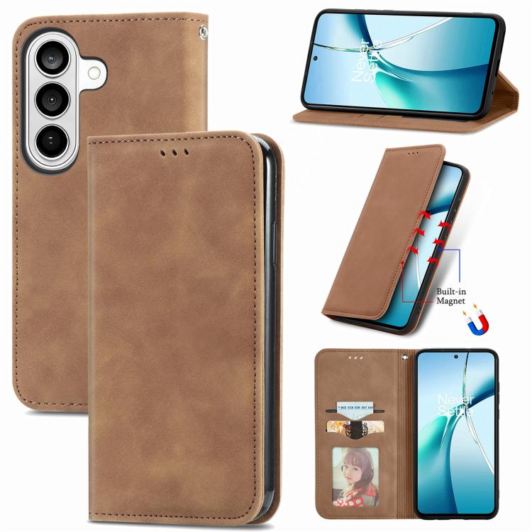 Retro Skin Feel Magnetic Leather Phone Case, For Samsung Galaxy S26+ 5G, For Samsung Galaxy S26 Ultra 5G, For Samsung Galaxy S26 5G, For Samsung Galaxy A57 5G, For Samsung Galaxy A37 5G, For Samsung Galaxy A27 5G, For Samsung Galaxy S25 5G             ...