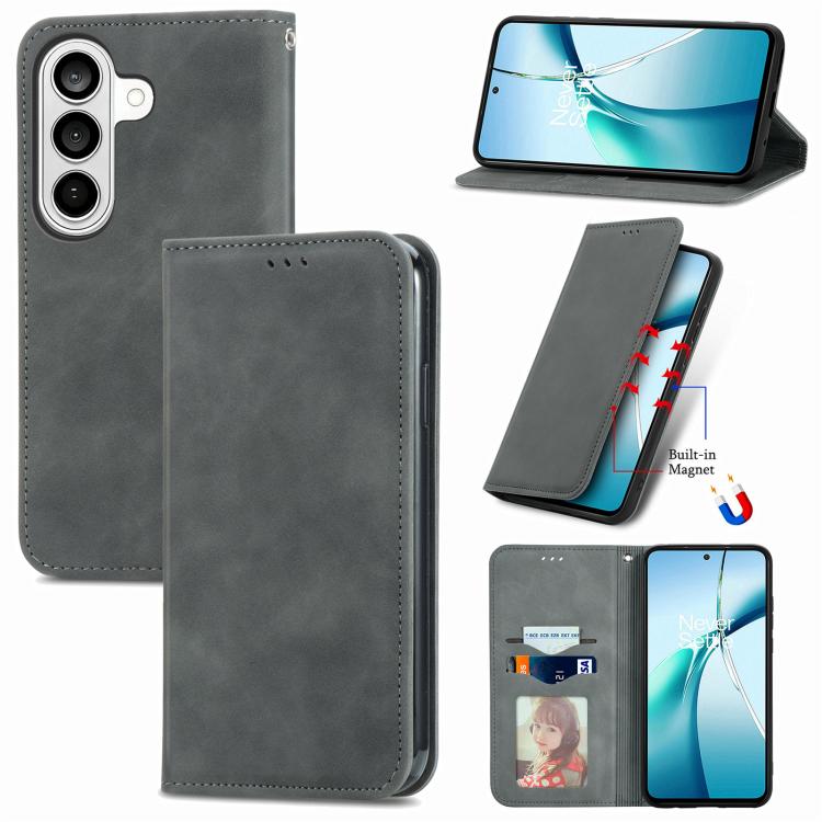 Retro Skin Feel Magnetic Leather Phone Case, For Samsung Galaxy S26+ 5G, For Samsung Galaxy S26 Ultra 5G, For Samsung Galaxy S26 5G, For Samsung Galaxy A57 5G, For Samsung Galaxy A37 5G, For Samsung Galaxy A27 5G, For Samsung Galaxy S25 5G             ...