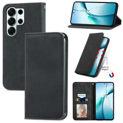 Retro Skin Feel Magnetic Leather Phone Case, For Samsung Galaxy S26+ 5G, For Samsung Galaxy S26 Ultra 5G, For Samsung Galaxy S26 5G, For Samsung Galaxy A57 5G, For Samsung Galaxy A37 5G, For Samsung Galaxy A27 5G, For Samsung Galaxy S25 5G             ...