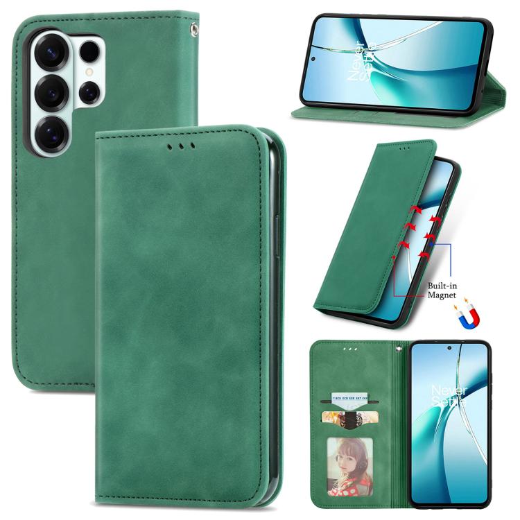 Retro Skin Feel Magnetic Leather Phone Case, For Samsung Galaxy S26+ 5G, For Samsung Galaxy S26 Ultra 5G, For Samsung Galaxy S26 5G, For Samsung Galaxy A57 5G, For Samsung Galaxy A37 5G, For Samsung Galaxy A27 5G, For Samsung Galaxy S25 5G             ...