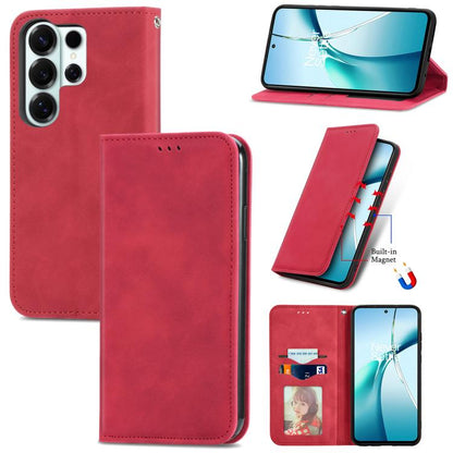 Retro Skin Feel Magnetic Leather Phone Case, For Samsung Galaxy S26+ 5G, For Samsung Galaxy S26 Ultra 5G, For Samsung Galaxy S26 5G, For Samsung Galaxy A57 5G, For Samsung Galaxy A37 5G, For Samsung Galaxy A27 5G, For Samsung Galaxy S25 5G             ...