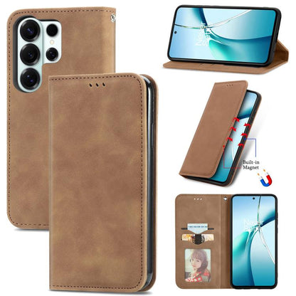 Retro Skin Feel Magnetic Leather Phone Case, For Samsung Galaxy S26+ 5G, For Samsung Galaxy S26 Ultra 5G, For Samsung Galaxy S26 5G, For Samsung Galaxy A57 5G, For Samsung Galaxy A37 5G, For Samsung Galaxy A27 5G, For Samsung Galaxy S25 5G             ...