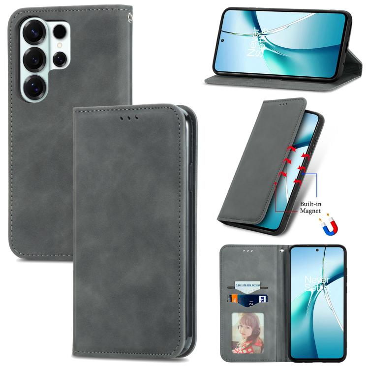 Retro Skin Feel Magnetic Leather Phone Case, For Samsung Galaxy S26+ 5G, For Samsung Galaxy S26 Ultra 5G, For Samsung Galaxy S26 5G, For Samsung Galaxy A57 5G, For Samsung Galaxy A37 5G, For Samsung Galaxy A27 5G, For Samsung Galaxy S25 5G             ...
