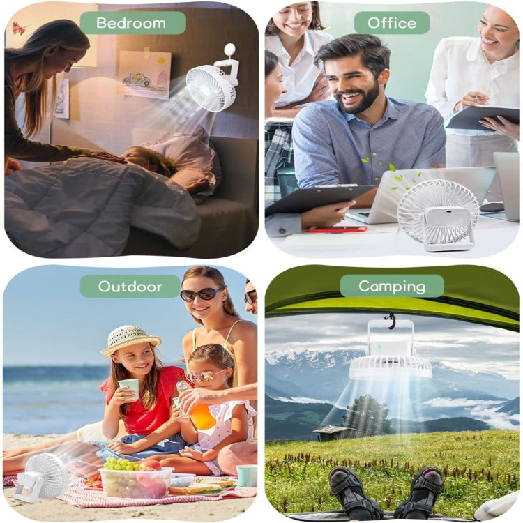 Multifunktionaler, wiederaufladbarer LED-Campingventilator für den Außenbereich, Schwarz, Weiß
