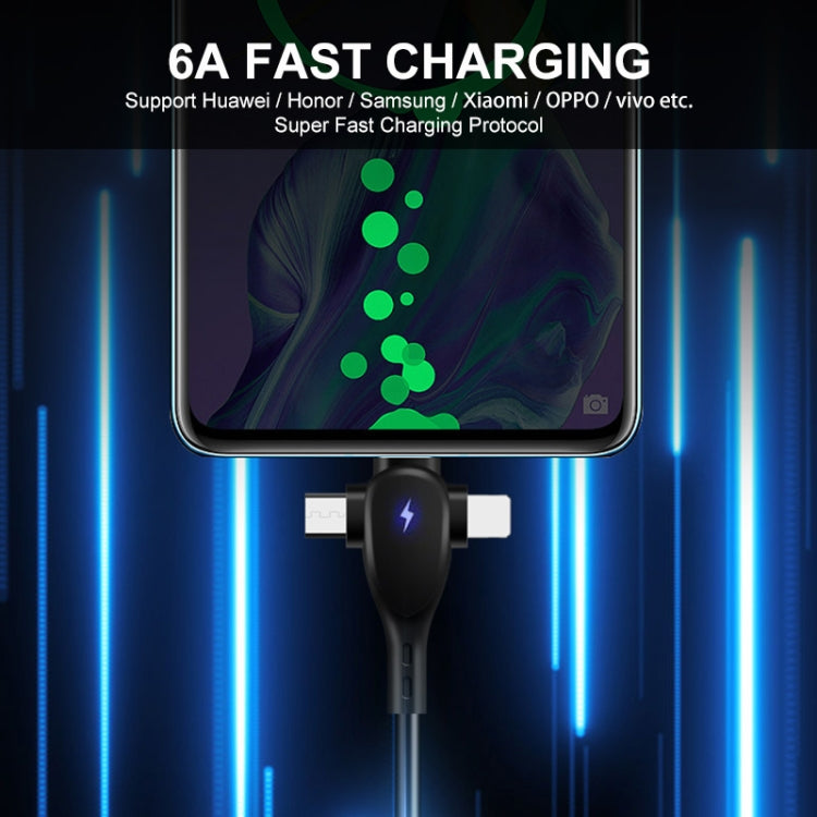 ENKAY Hat-Prince 3 in 1 6A USB to 8Pin+Type-C+Micro USB Supper Fast Charge Spring Cable, Length: 1.8m, 3 in 1