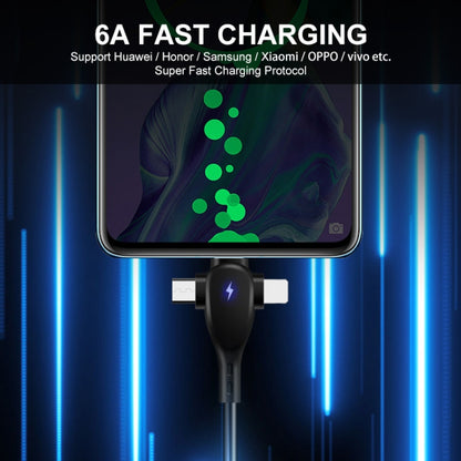 ENKAY Hat-Prince 3 in 1 6A USB to 8Pin+Type-C+Micro USB Supper Fast Charge Spring Cable, Length: 1.8m, 3 in 1