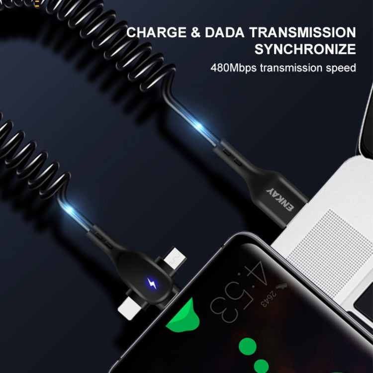 ENKAY Hat-Prince 3 in 1 6A USB to 8Pin+Type-C+Micro USB Supper Fast Charge Spring Cable, Length: 1.8m, 3 in 1