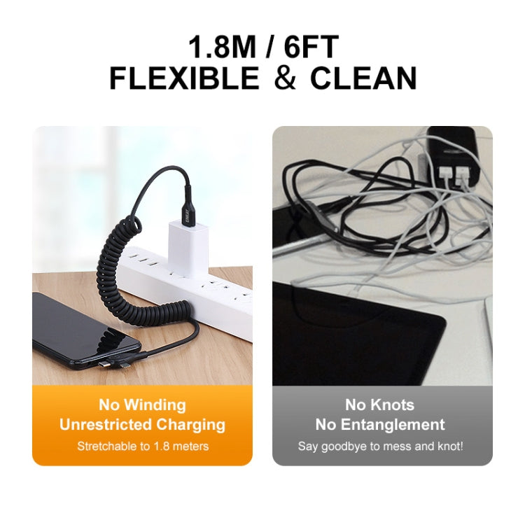 ENKAY Hat-Prince 3 in 1 6A USB to 8Pin+Type-C+Micro USB Supper Fast Charge Spring Cable, Length: 1.8m, 3 in 1