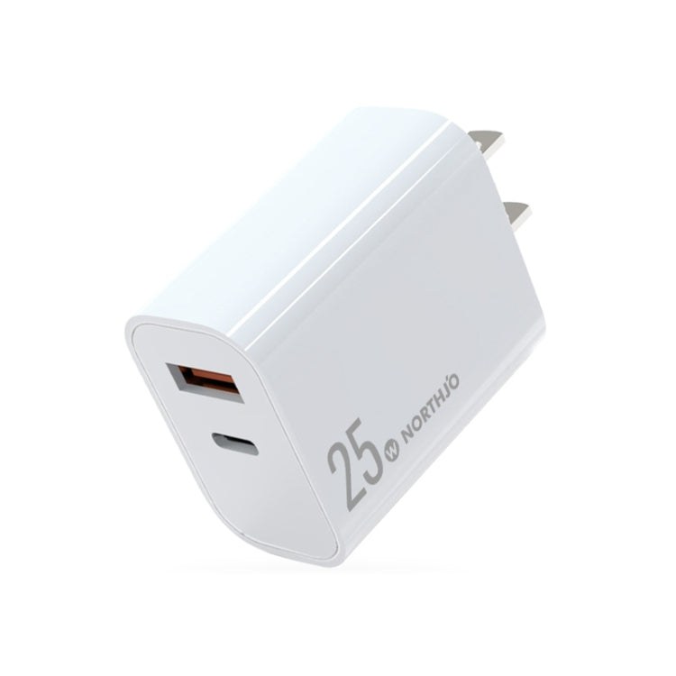 NORTHJO NOPD2502 PD 25W USB-C/Type-C + QC 3.0 USB Dual Ports Fast Charger, US Plug, EU Plug, UK Plug, AU Plug