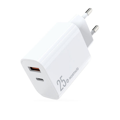 NORTHJO NOPD2502 PD 25W USB-C/Type-C + QC 3.0 USB Dual Ports Fast Charger, US Plug, EU Plug, UK Plug, AU Plug
